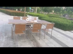 Outdoor Poly Wooden Dining Table And Chairs Plastic Wood Patio Table And Chair Set 5 Pieces Set