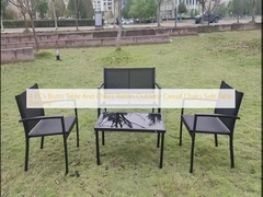 4 PCS Bistro Table And Chairs Rattan Outdoor Casual Chairs Side Table Balcony