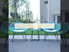 Outdoor PE Rattan Woven Coffee Table Chair Colorful Furniture Set Tempered Glass Tabletop