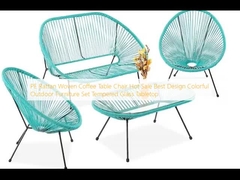 PE Rattan Woven Coffee Table Chair Hot Sale Best Design Colorful Outdoor Furniture Set Tempered Glass Tabletop