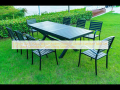 9 Pieces Black Plastic Wood Modern Outdoor Garden Furniture Table Set 8-10 Seater Extendable Patio Dining Table Chairs