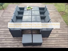 Waterproof Rattan Coffee Table Chair Sets For Outdoor Dining And Relaxing Table Chair Ottoman Sets Wholasale Factory