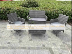 Best 4 PCS Rattan Patio Furniture Set Cushioned Sofa Chair Coffee Table Popular Wicker Look Hotel Outdoor Furniture
