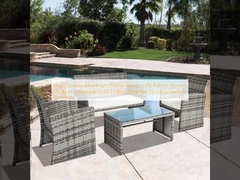 High Quality Aluminum Frame Modern PE Rattan Woven Wicker Handmade Sofa Coffee Table Set Outdoor Indoor Furniture