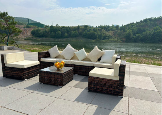 Outdoor Indoor PE Rattan Sofa With Side Sofa , Middle Sofa , Ottoman , Coffee Table Rattan chair furniture set
