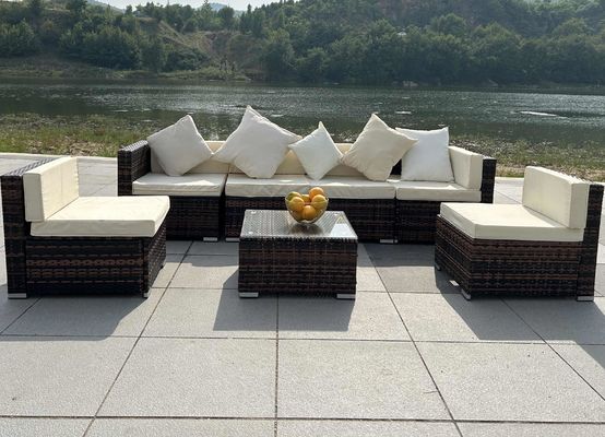 Outdoor Indoor PE Rattan Sofa With Side Sofa , Middle Sofa , Ottoman , Coffee Table Rattan chair furniture set