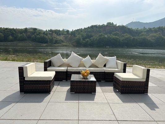 Outdoor Indoor PE Rattan Sofa With Side Sofa , Middle Sofa , Ottoman , Coffee Table Rattan chair furniture set