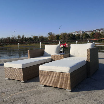 Patio Wicker Cushioned Rattan Lounge Daybed Vine Woven Weaving Bed Garden Beach