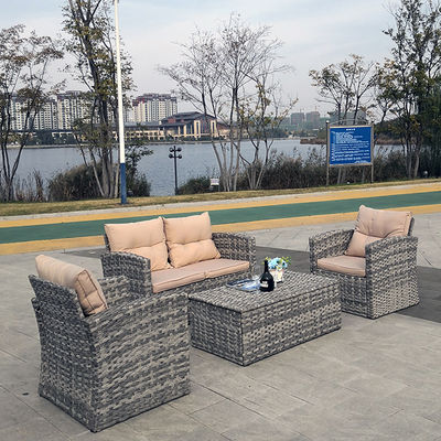 Rectangular Aluminum Frame Rattan Outdoor Sofa Chair Coffee Table Set UV Weather Resistant High Quality Furniture