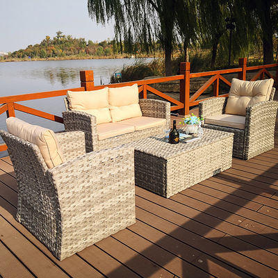 Rectangular Aluminum Frame Rattan Outdoor Sofa Chair Coffee Table Set UV Weather Resistant High Quality Furniture