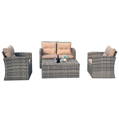Rectangular Aluminum Frame Rattan Outdoor Sofa Chair Coffee Table Set UV Weather Resistant High Quality Furniture