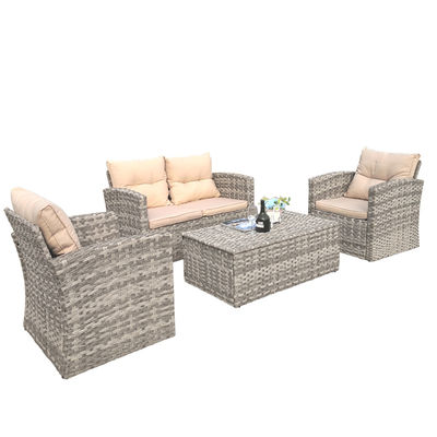 Rectangular Aluminum Frame Rattan Outdoor Sofa Chair Coffee Table Set UV Weather Resistant High Quality Furniture