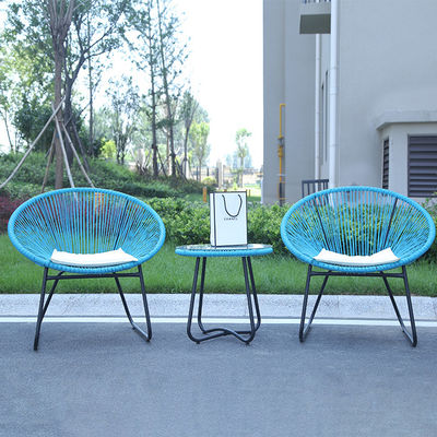 Outdoor PE Rattan Woven Coffee Table Chair Colorful Furniture Set Tempered Glass Tabletop