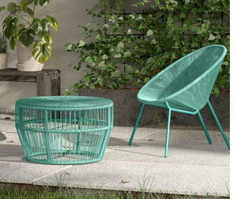 Appealing Design PE Rattan Woven Coffee Table Chair Hot Sale Best Design Colorful Furniture Set Tempered Glass Tabletop