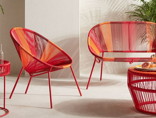 Appealing Design PE Rattan Woven Coffee Table Chair Hot Sale Best Design Colorful Furniture Set Tempered Glass Tabletop