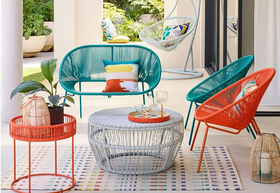 Appealing Design PE Rattan Woven Coffee Table Chair Hot Sale Best Design Colorful Furniture Set Tempered Glass Tabletop