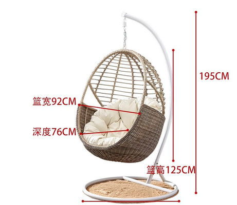 19x1.2mm Birds Nest Egg Chair Outdoor PE Rattan Swing Chair Hotel Garden Hanging