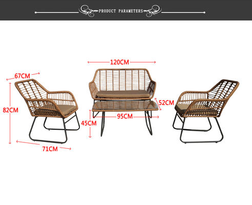 Garden Rattan Dining Table And Chairs Steel PE Rattan Woven Coffee Table Chair Sofa