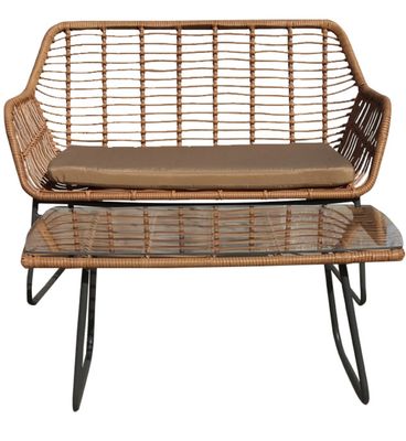 Garden Rattan Dining Table And Chairs Steel PE Rattan Woven Coffee Table Chair Sofa
