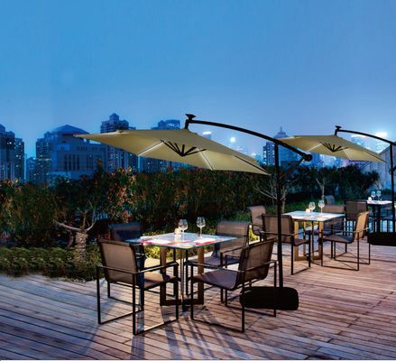 Sunbrella Outdoor Cantilever Patio Umbrella With Lights Side Stand Garden Round Aluminum Cantilever Parasol