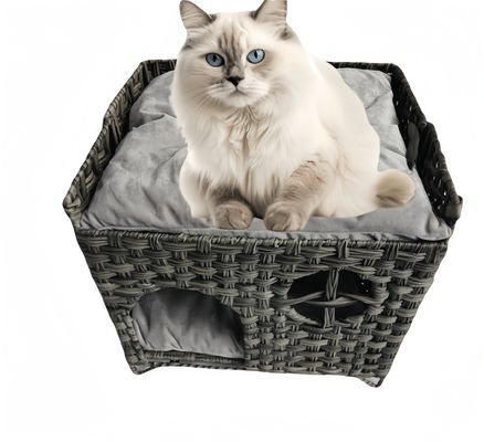 Four Seasons Rattan Pet House Small Animal Pattern Woven Dog Cat Litter Cage Universal Semi-Enclosed Washable Cage