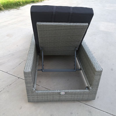 Chaise Lounge Outdoor Rattan Wicker Sun Bed Hotel Wooden Backrest Adjustable