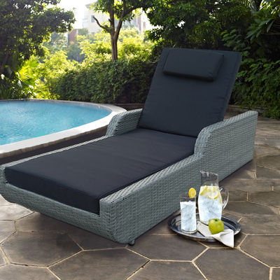 Chaise Lounge Outdoor Rattan Wicker Sun Bed Hotel Wooden Backrest Adjustable