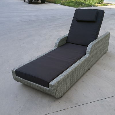 Chaise Lounge Outdoor Rattan Wicker Sun Bed Hotel Wooden Backrest Adjustable