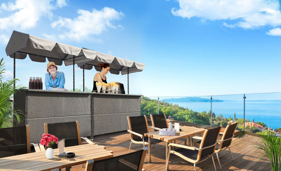 Rattan Effect Night Club Bar Counter Tiki Outdoor Rattan Bar Furniture With Roof Garden Rattan Table Bar Table Canopy
