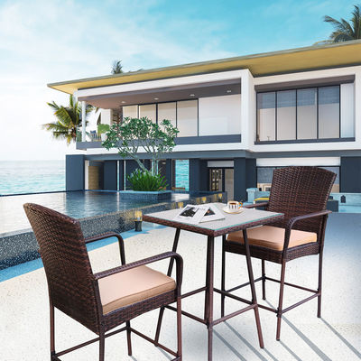 Villa Patio Wicker Rattan Counter Height Bar Stools Conversation Square Dining