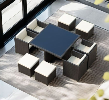 CE BSCI Wicker Dining Desk Outdoor Garden Patio Cubic Table Set Commercial
