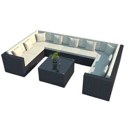 Luxury Modern Patio Garden Furniture Black Rattan Outdoor Sofa Coffee Table Set Steel Rattan Chair Outdoor Furniture