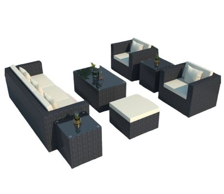 Luxury Modern Patio Garden Furniture Black Rattan Outdoor Sofa Coffee Table Set Steel Rattan Chair Outdoor Furniture