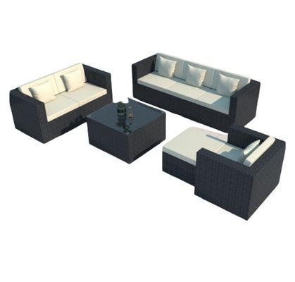 Luxury Modern Patio Garden Furniture Black Rattan Outdoor Sofa Coffee Table Set Steel Rattan Chair Outdoor Furniture