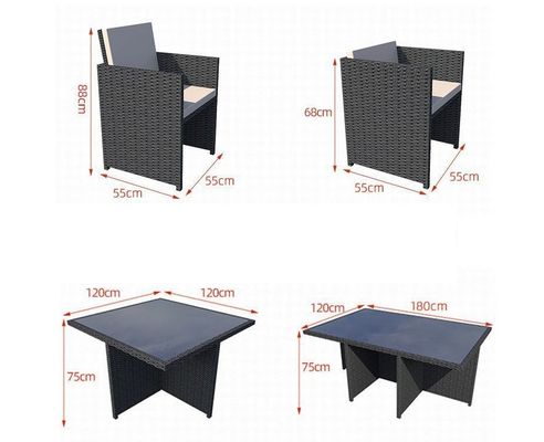 Luxury Modern Patio Garden Furniture Black Rattan Outdoor Sofa Coffee Table Set Steel Rattan Chair Outdoor Furniture