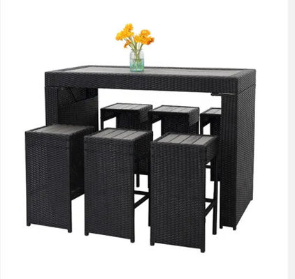 ODM OEM Rattan Woven Outdoor High Table And Bar Stools Leisure Hotel Dining Set Courtyard Patio