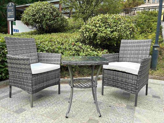 Grey 2 Seater Rattan Table And Chairs Bistro Patio Seating Chair Garden Relaxation Furniture