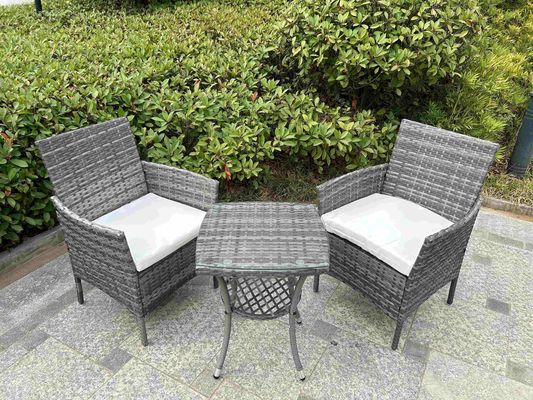 Grey 2 Seater Rattan Table And Chairs Bistro Patio Seating Chair Garden Relaxation Furniture
