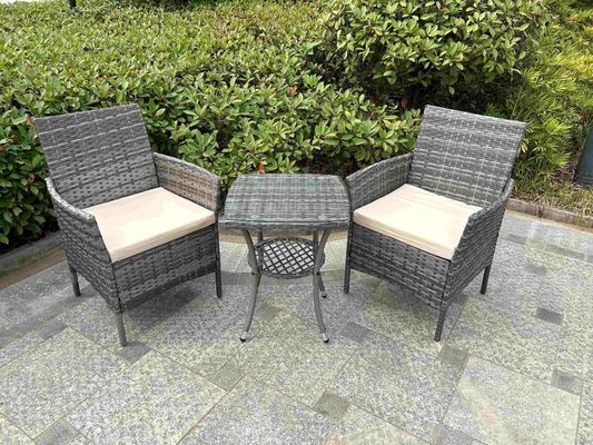 Grey 2 Seater Rattan Table And Chairs Bistro Patio Seating Chair Garden Relaxation Furniture