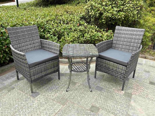 Grey 2 Seater Rattan Table And Chairs Bistro Patio Seating Chair Garden Relaxation Furniture