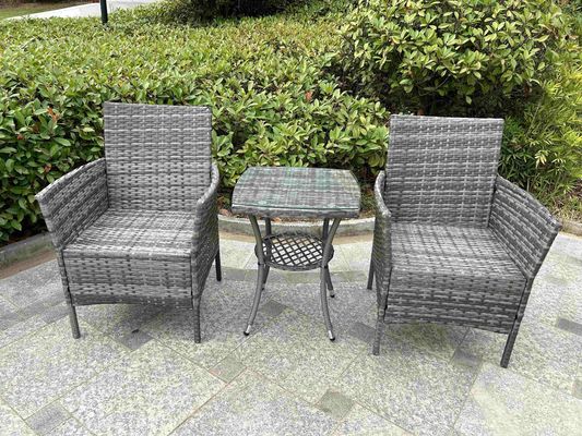 Grey 2 Seater Rattan Table And Chairs Bistro Patio Seating Chair Garden Relaxation Furniture