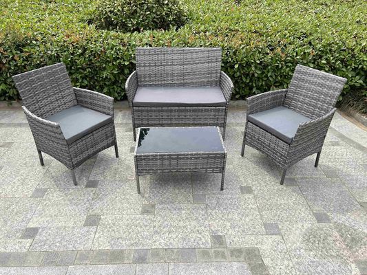 Best 4 PCS Rattan Patio Furniture Set Cushioned Sofa Chair Coffee Table Popular Wicker Look Hotel Outdoor Furniture