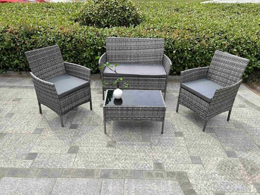 Best 4 PCS Rattan Patio Furniture Set Cushioned Sofa Chair Coffee Table Popular Wicker Look Hotel Outdoor Furniture