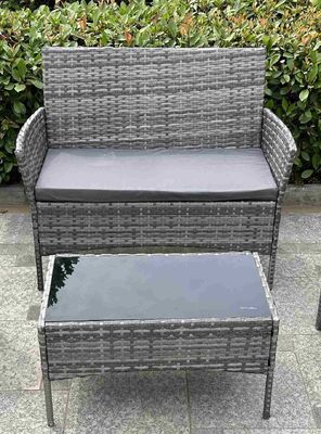 Best 4 PCS Rattan Patio Furniture Set Cushioned Sofa Chair Coffee Table Popular Wicker Look Hotel Outdoor Furniture