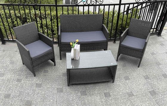 Weather-Resistance 4pcs Outdoor Rattan Sofa Set/ Wicker Garden Furniture Coffee Table and Rattan Chairs for Pool