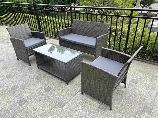 Weather-Resistance 4pcs Outdoor Rattan Sofa Set/ Wicker Garden Furniture Coffee Table and Rattan Chairs for Pool