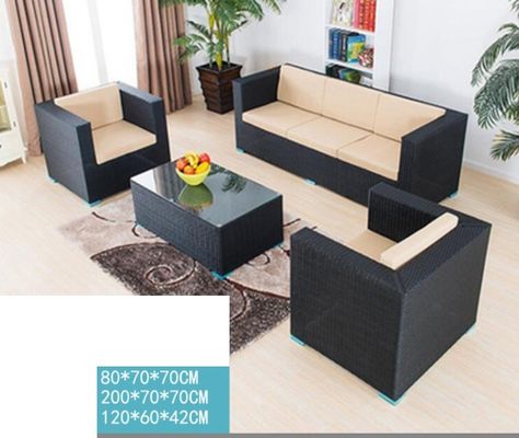 Outdoor 4pcs Garden Furniture Set Patio Garden Sofa Rattan Woven Corner Sofa With Table And Chair