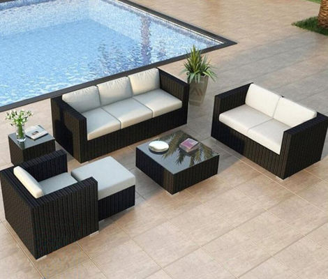 Outdoor 4pcs Garden Furniture Set Patio Garden Sofa Rattan Woven Corner Sofa With Table And Chair