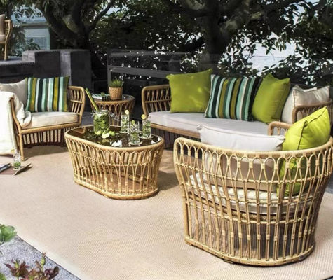 Large Rattan Casual Dining Set Villa Patio Garden Courtyard Hand Woven Couch Home