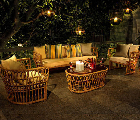 Large Rattan Casual Dining Set Villa Patio Garden Courtyard Hand Woven Couch Home